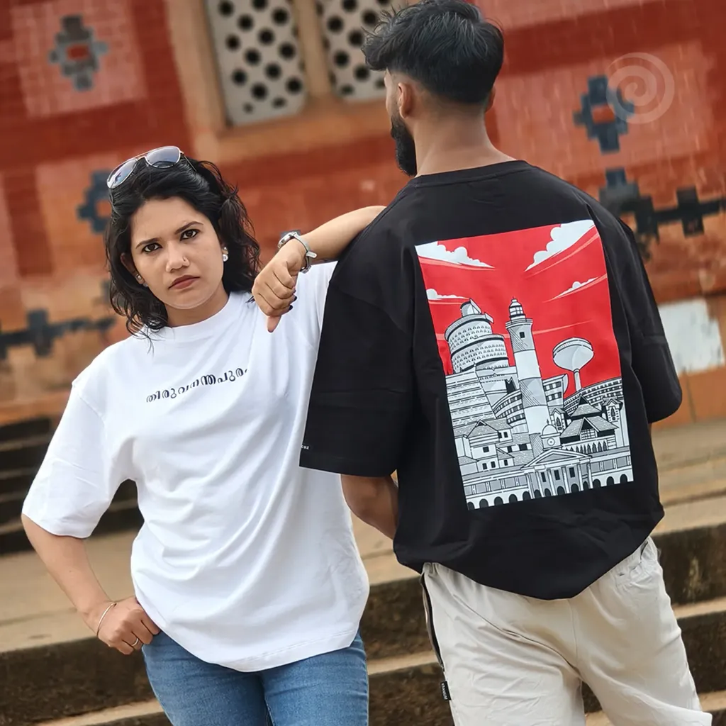 Zycoz Trivandrum Graphic Oversized T-Shirt (Unisex) – 260 GSM (S, Black)